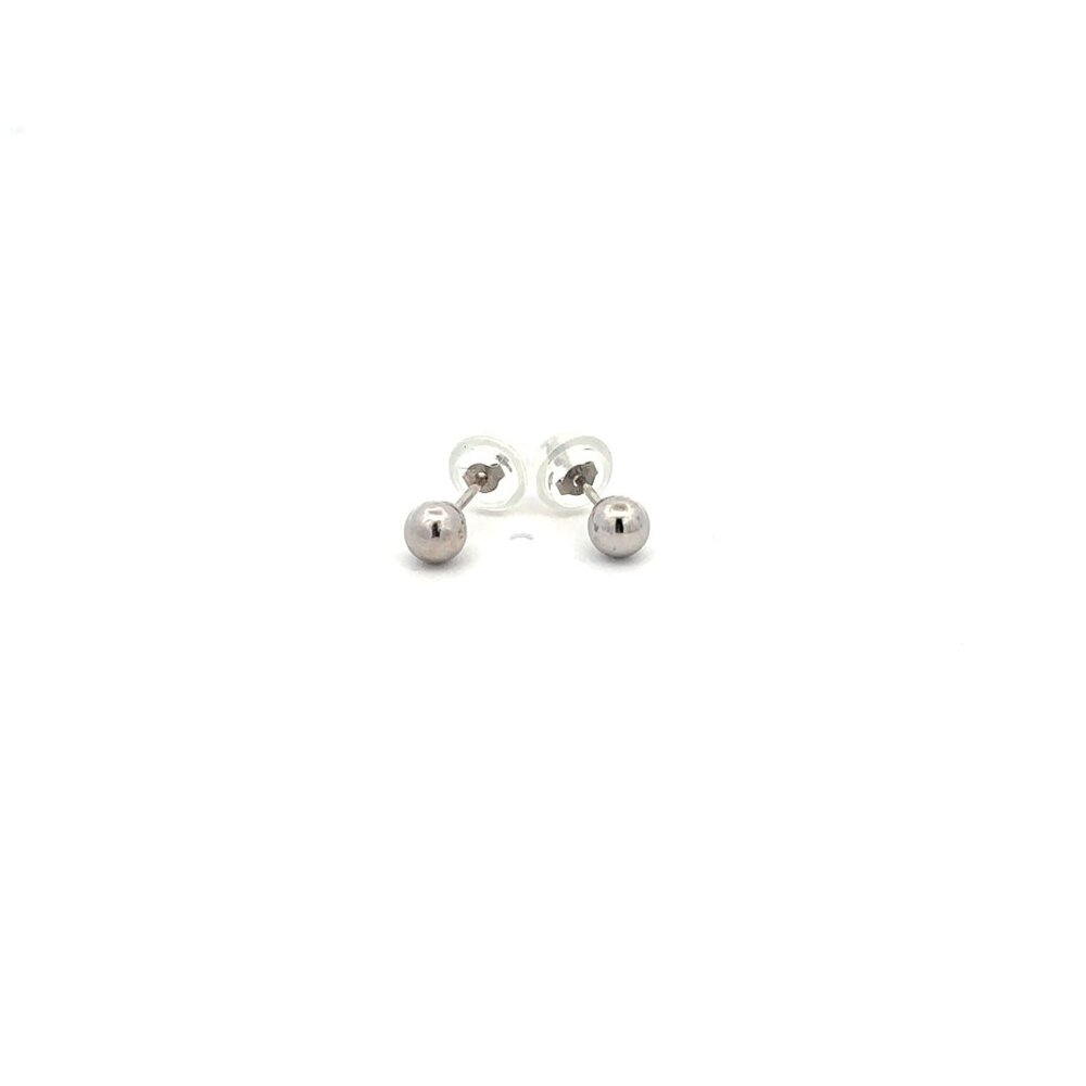 14K White Gold Earrings Stud Ball Tiny 4mm Silicone Covered Backings - Picture 6 of 8